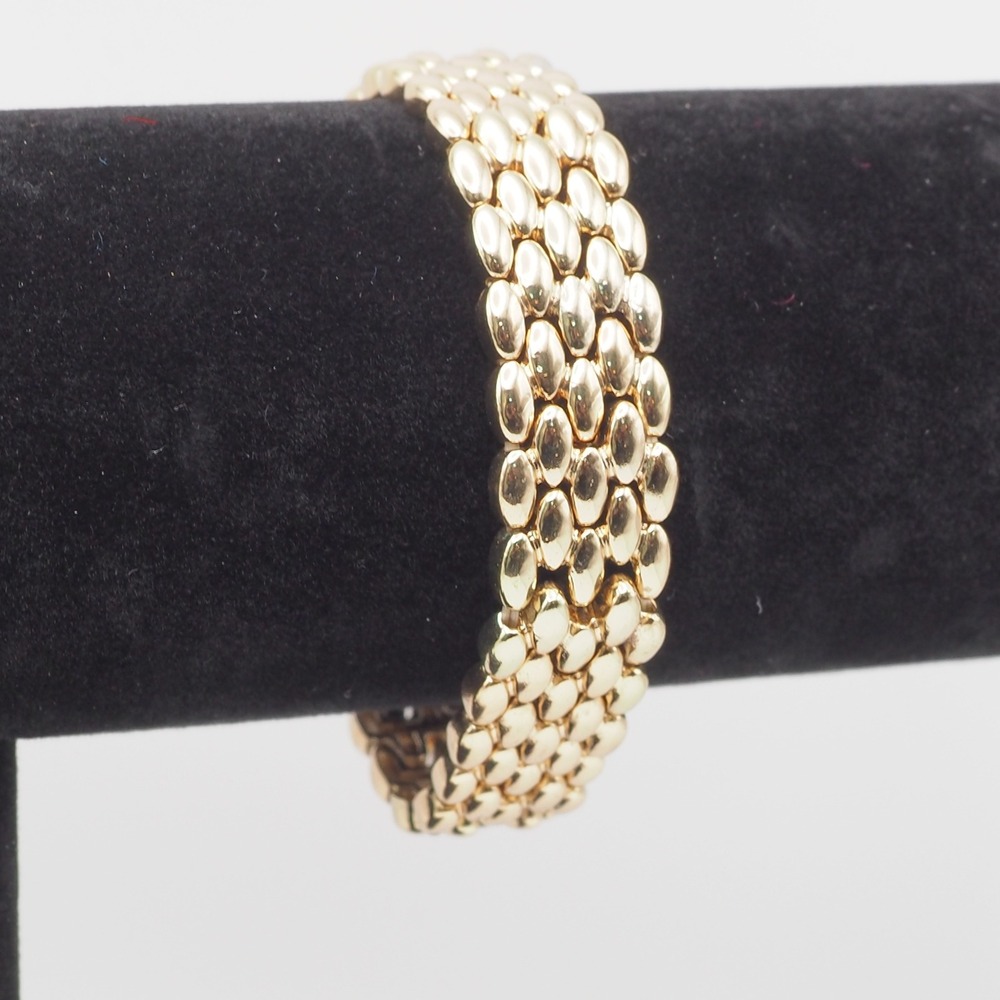 Panther Link Bracelet Gold Tone Wide Stretch Band Tank Track Chunky Basketweave